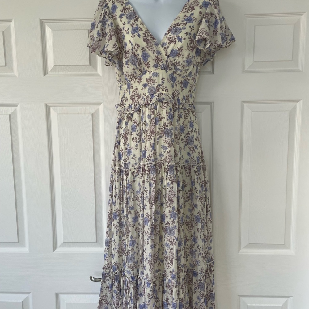 Mi ami Tan and Cream Pleated Maxi Sundress